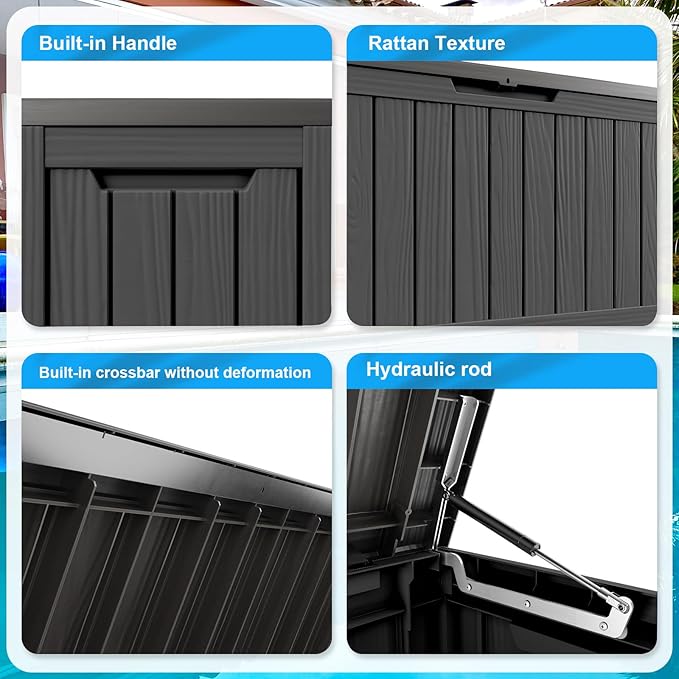 90 Gallon Waterproof Outdoor Storage Box,Resin Deck Box,Lockable Outside Storage Box Container for Patio Furniure,Garden,Tools (90 Gallon,Black) - Image 3