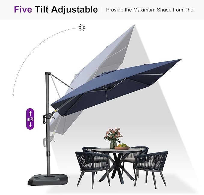 PURPLE LEAF Patio 9 Feet Cantilever Offset Umbrella with Base Outdoor Umbrella with 360-degree Rotation for Garden Deck Pool Patio Navy Blue - Image 7