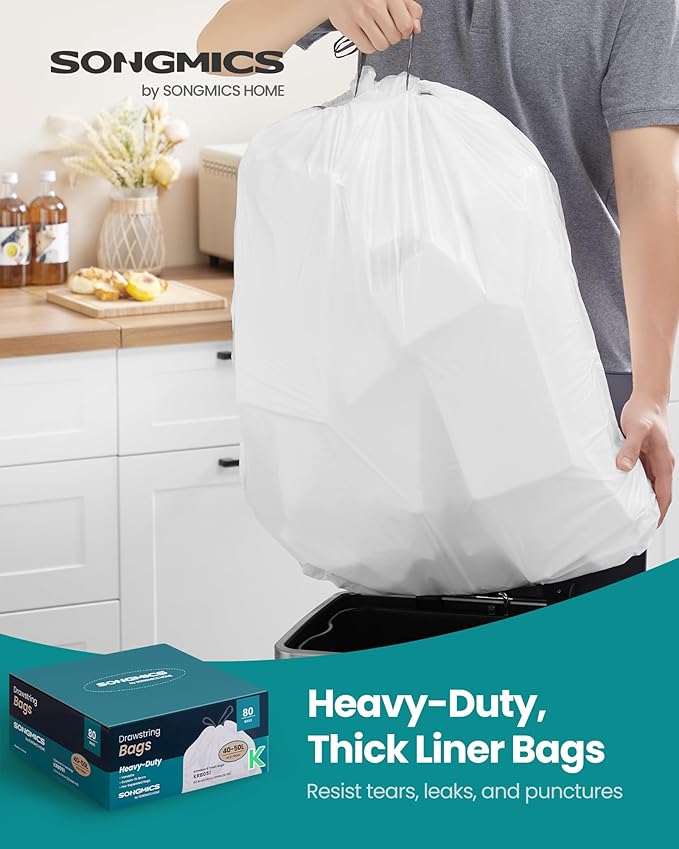 SONGMICS Trash Bags for 13-Gallon Trash Cans, Drawstring Kitchen Garbage Bags - Image 2