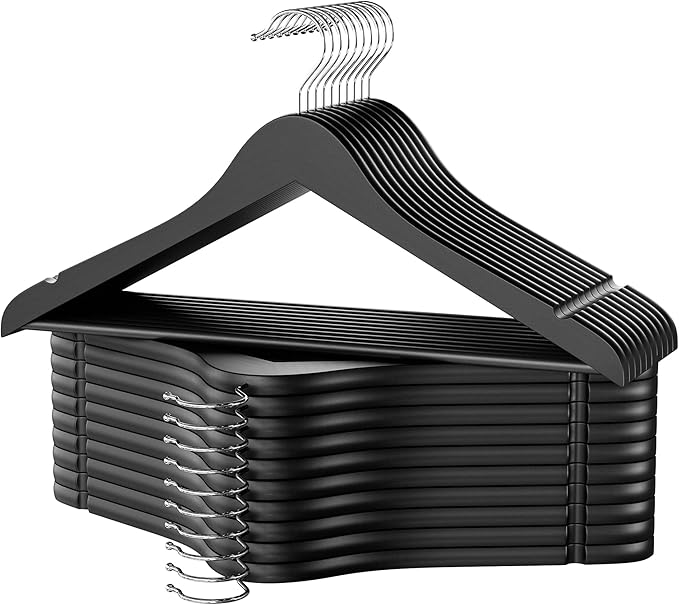 StorageWorks Black Wooden Hangers 20 Pack, Heavy Duty Wood Hangers by StorageWorks