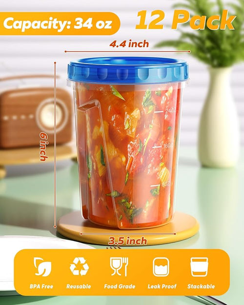 12 Pack-34 oz Freezer Storage Containers, Plastic Food Storage Containers - Image 2