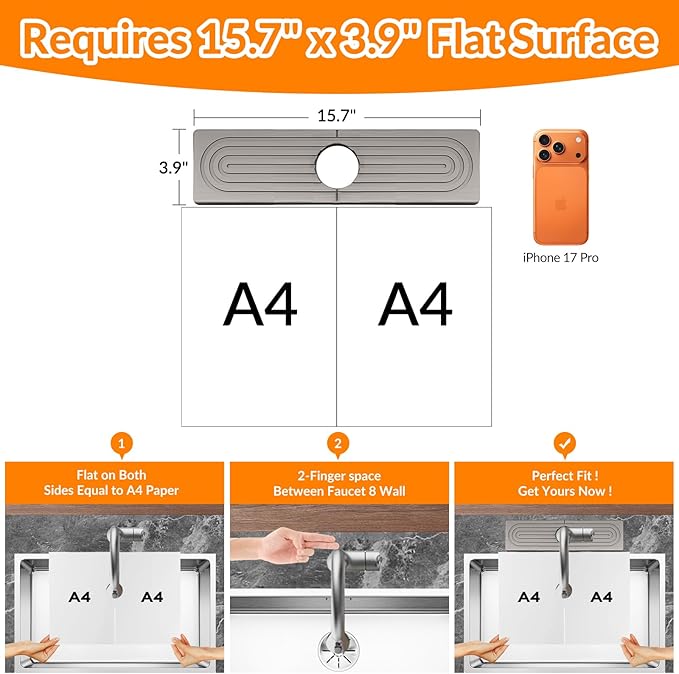 15.7 Inch Stone Faucet Mat for Kitchen Sink Splash Guard, Diatomite Sink - Image 2