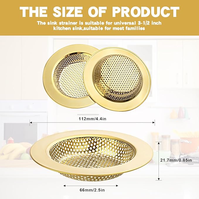 RQYEKDO Kitchen Sink Drain Strainer，2 Pack Stainless Steel and Gold Mesh Sink - Image 5