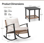 LAUSAINT HOME 3-Piece Rocking Bistro Set, Outdoor Patio Furniture with Thick Cushions and 2-Tier Coffee Table, Oversize Rattan Conversation Set for Garden, Balcony, Backyard (Beige) - Image 6
