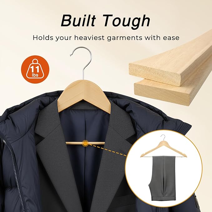 HOUSE DAY Slim Wooden Hangers 30 Pack, Solid Wood Hanger - Image 4