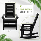 GREENVINES Outdoor Rocking Chairs | Set of 2 | Porch Rocker | HDPE Plastic | Black | Oversized Rockers | High Back | Big & Tall | Ladder Back | for Patio Outside Backyard Balcony - Image 3