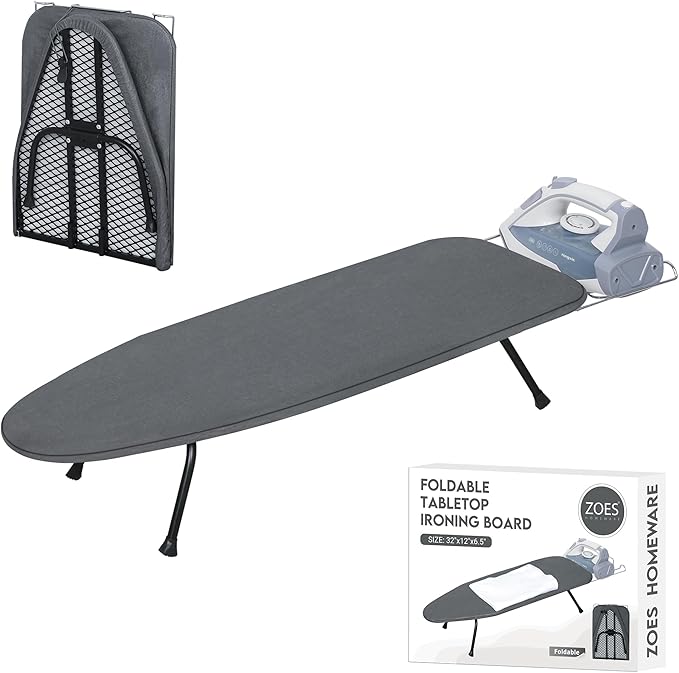 Metal Mesh Panel Tabletop Ironing Board | Foldable Iron Board | Heavy Duty by ZOESHOMEWARE