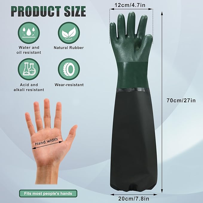 27" Full Arm Pond Gloves, Long Heavy Duty Gloves - Image 2