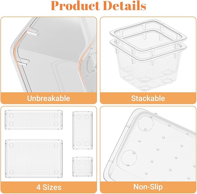 15 PCS Clear Plastic Drawer Organizer Set, 4-Size Acrylic Drawer Storage Trays - Image 4