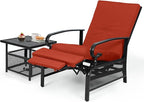 Oakcloud Adjustable Outdoor Lounge Chair Metal Patio Relaxing Recliner Chair Set with Bistro Table and Removable Cushions(Red) by OckcloudPatioFurniture