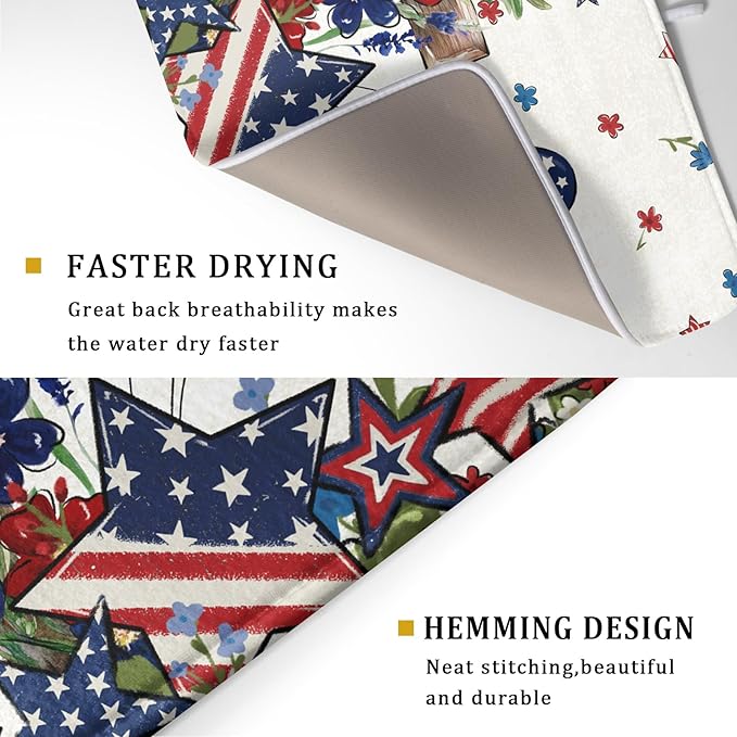 Star Floral Patriotic 4th of July Dish Drying Pad 18 x 24 Inch - Image 3