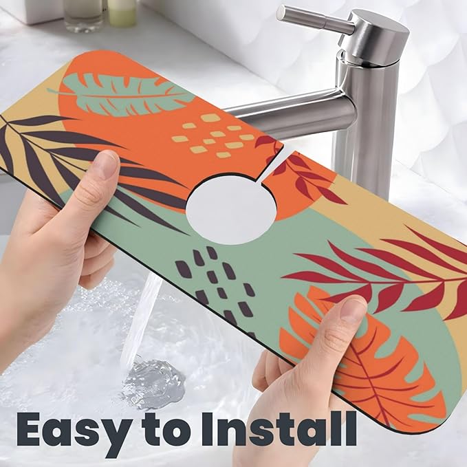 Boho Bohemian Abstract Floral Leaves Kitchen Sink Splash Guard Faucet Mat Super - Image 6