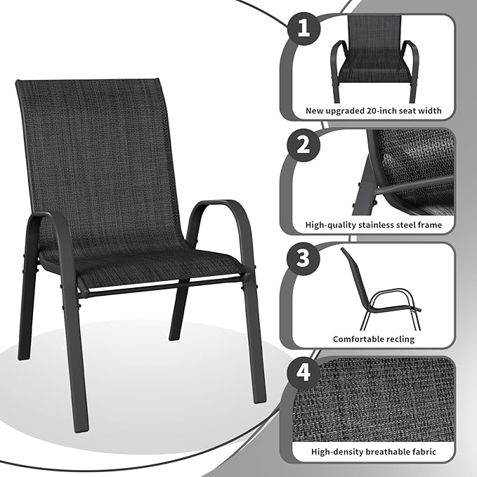 Patio Dining Chairs Set of 6, Outdoor Stackable Dining Chairs High Back, Patio Furniture for Backyard, Porch, Garden, Poolside (Dark Grey) - Image 4