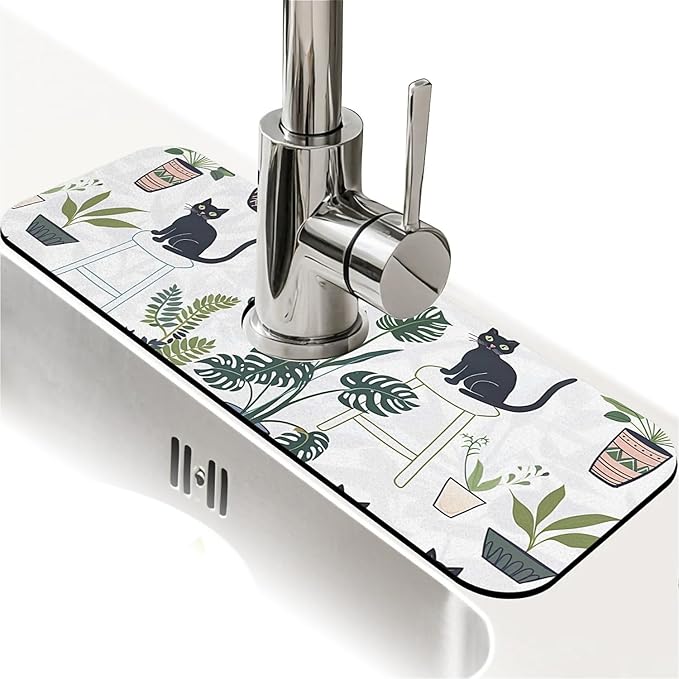 Kitchen Sink Splash Guard，Cats and potted plants Faucet Mat Sink Gadgets-Super by ZHUZHISHAN