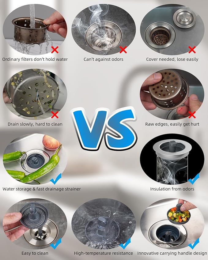 Hibbent 3 in 1 Kitchen Sink Drain Strainer and Stopper Combo, Chrome Stainless - Image 4