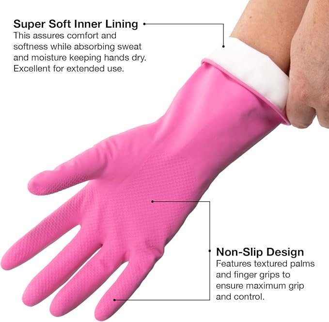 ForPro Natural Rubber Gloves, 6 Pairs Reusable Multi-Purpose Household Cleaning - Image 5