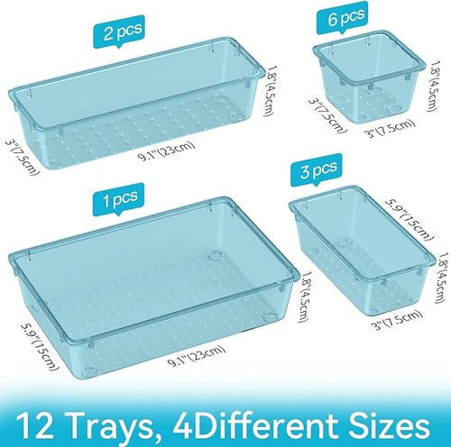 12-Piece Drawer Organizer Set, 4 Sizes Versatile Plastic Vanity Organizer - Image 2