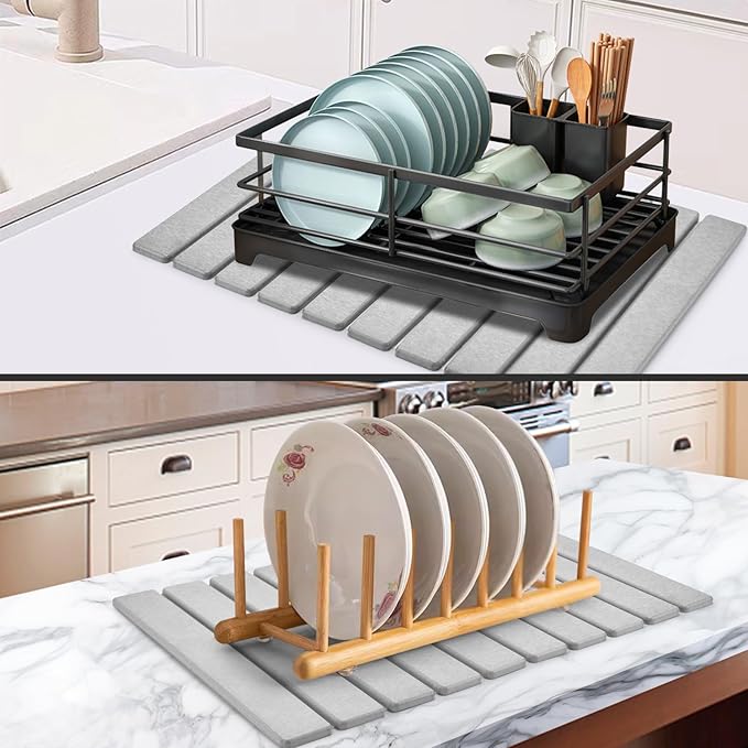 Large Stone Dish Drying Mats for Kitchen Counter, Quick Dry Collapsible Dish Mat - Image 7