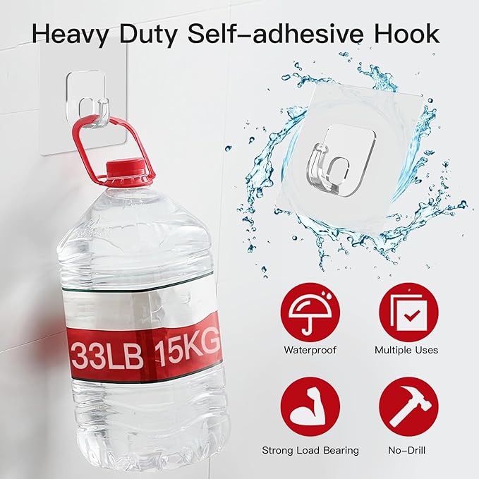 Large Adhesive Hooks, 33lb Heavy Duty Utility Hooks - Image 2