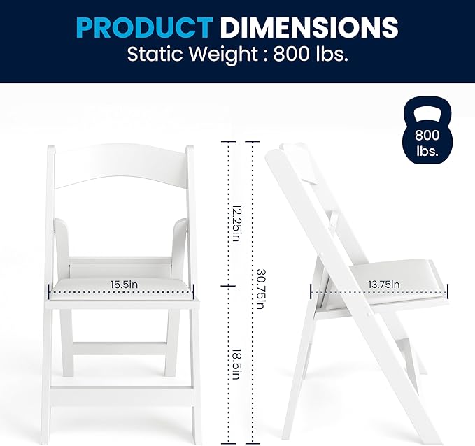 Flash Furniture Hercules Series Folding Chair - White Resin - Set of 4 800LB Weight Capacity Comfortable Event Chair - Light Weight Folding Chair - Image 3
