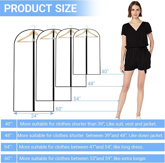 Garment Bags for Hanging Clothes 24'' x 40'' Coat Covers for Closet Foldable - Image 2