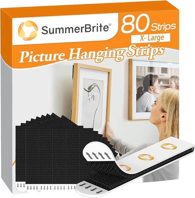 XL Picture Hanging Strips Heavy Duty, 80 Strips Damage Free Removal Picture by Summerbrite