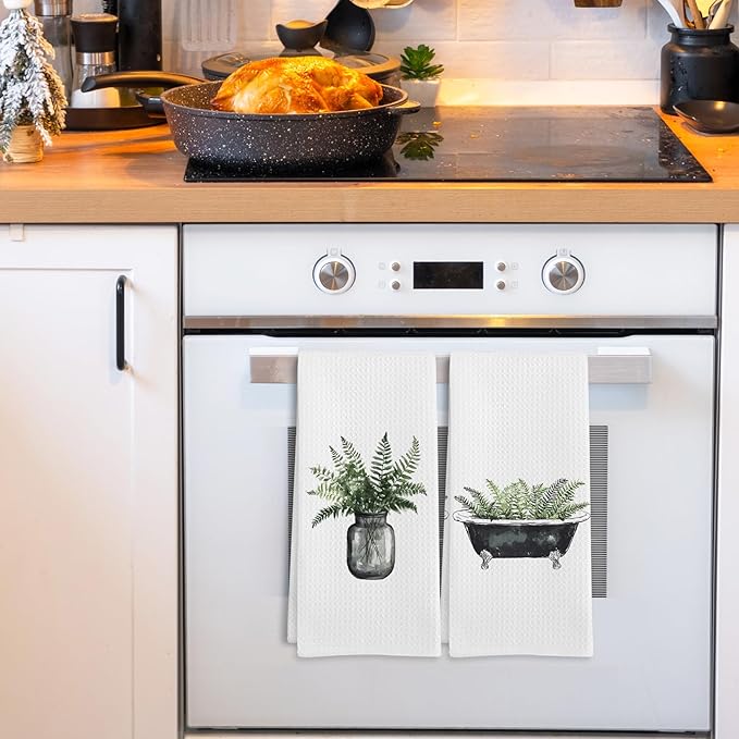 Sage Green Eucalyptus Kitchen Towels Set of 2, Sage Green Bathroom Decor - Image 2