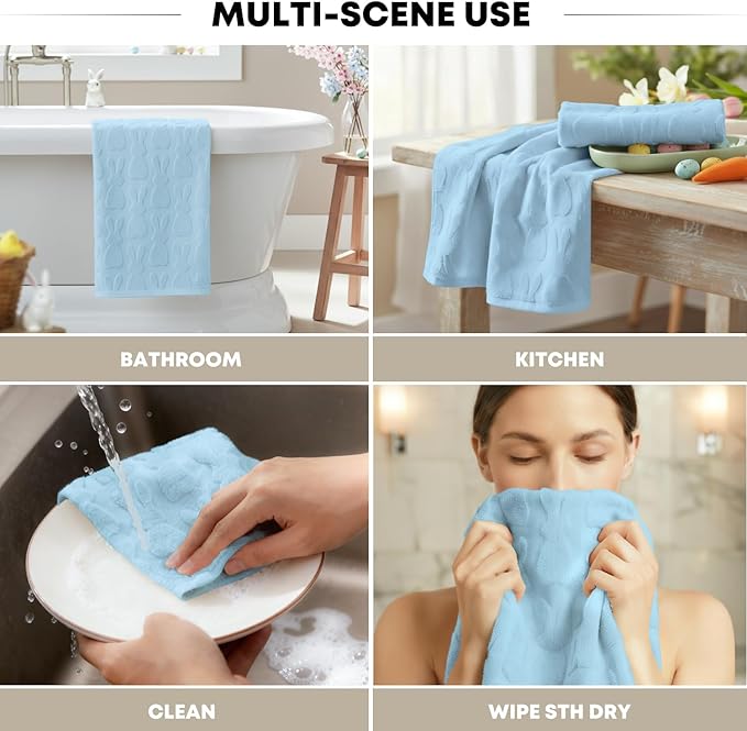 Artoid Mode 1 Pc Light Blue 3D Rabbit Jacquard Easter Hand Towels - Image 6