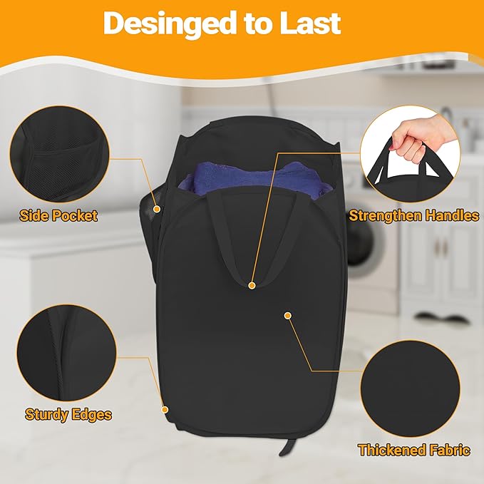Pop Up Laundry Hamper with Side Pockets, Foldable Laundry Basket Reinforced - Image 6