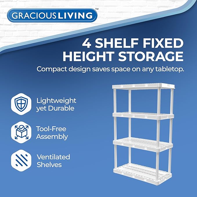 Gracious Living 4 Shelf Knect-A-Shelf Ventilated Light Duty Storage Home Organizer with Adjustable Shelves for Garage, Basement, and Laundry, White - Image 4