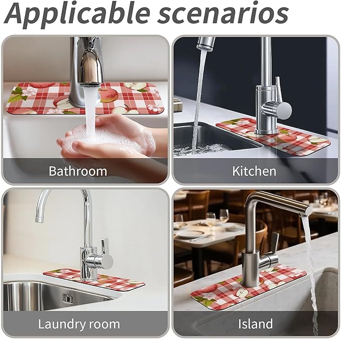 Kitchen Sink Splash Guard，Apple-on a checkered Faucet Mat Sink Gadgets-Super - Image 7
