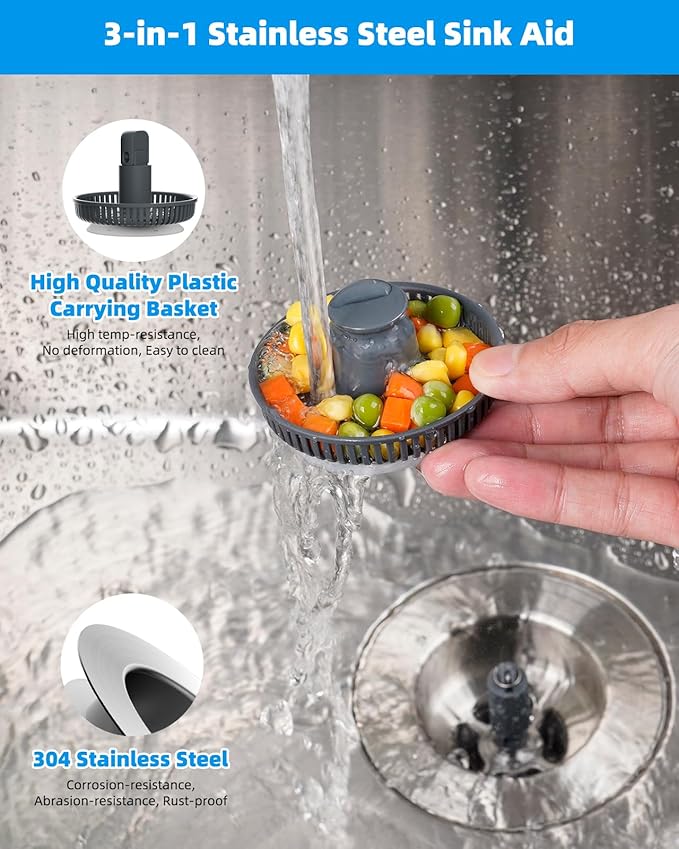 Hibbent Upgraded 3 in 1 Kitchen Sink Drain Strainer and Stopper Combo, - Image 2