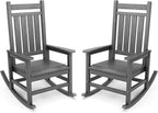 SERWALL Outdoor Rocking Chair Set of 2, HDPE Rocking Chairs for Adult, All Weather Porch Rockers for Lawn Garden, Grey by SERWALL