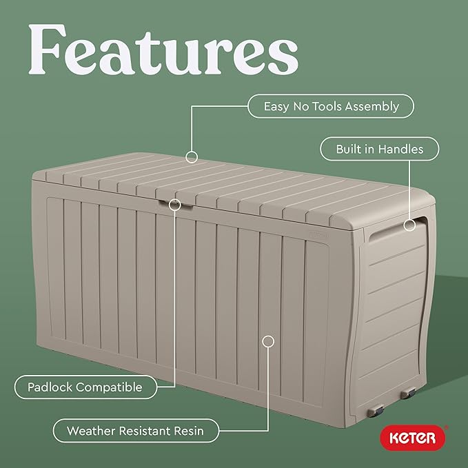 Keter Marvel Plus 71 Gallon Resin Outdoor Storage Box for Patio, Balcony & Garden – Weather‑Resistant Deck Box for Cushions, Pillows, Pool Floats & Tools, Beige - Image 4