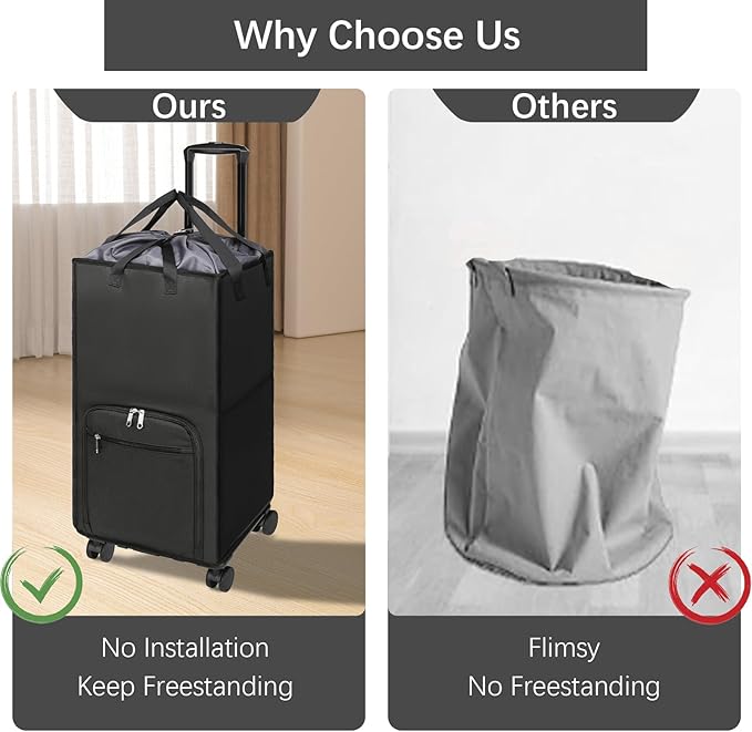 Bukere Extra Large Rolling Laundry Basket - Image 6