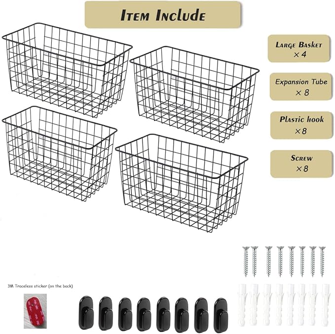 4 Pack【Extra Large】Hanging Kitchen Basket, Wire Storage Basket, - Image 3