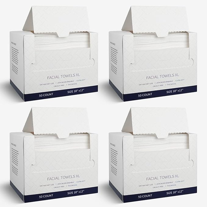 200 Count Disposable Face Towels – Value Pack Extra Thick Biodegradable Facial by HARVANCO