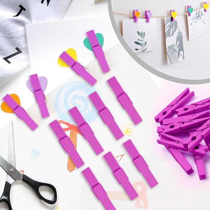50PCS Colored Wooden Clothespins, 2.9inch Hot Pink Clothes Pins - Image 5