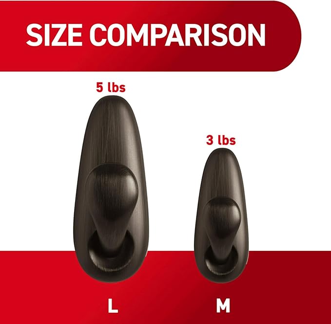 Command 5 lb Large Oil Rubbed Bronze Metal Hooks, 2 Coat Hooks and 4 Strips - Image 4