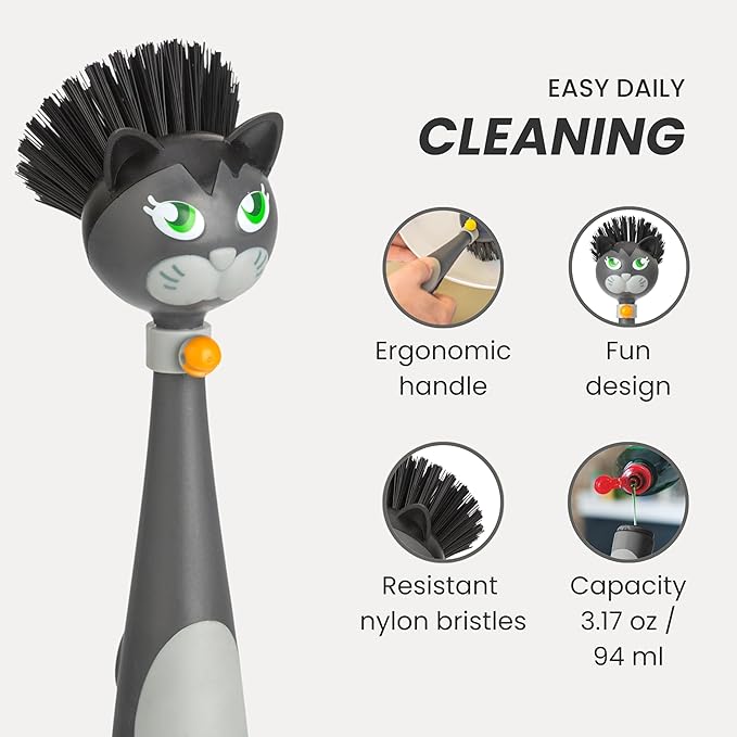 Vigar Felix Cat-Shaped Soap Dispensing Dish Brush, Dish Brush - Image 4