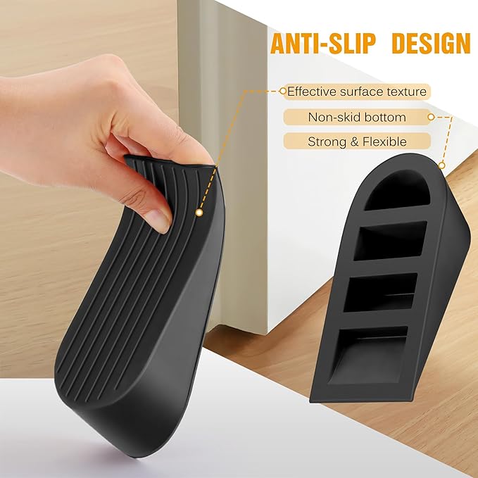 4 Pack Black Extra Large Door Stopper, High 1.9 inches Big, Prevents Door Gaps - Image 4