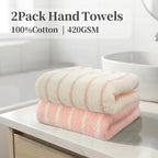 VOOVA & MOVAS Pink Stripe Natural Cotton Hand Towels Set of 2, Bathroom & - Image 3
