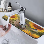 Sunflowers and songbirds Kitchen sink faucet pad, strong water absorption - Image 7