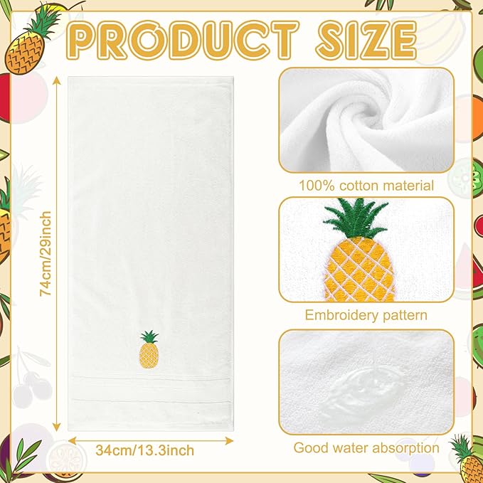 2 Pcs Pineapple Hand Towels White-Yellow Bathroom Decor 14x29 Inch Embroidered - Image 3