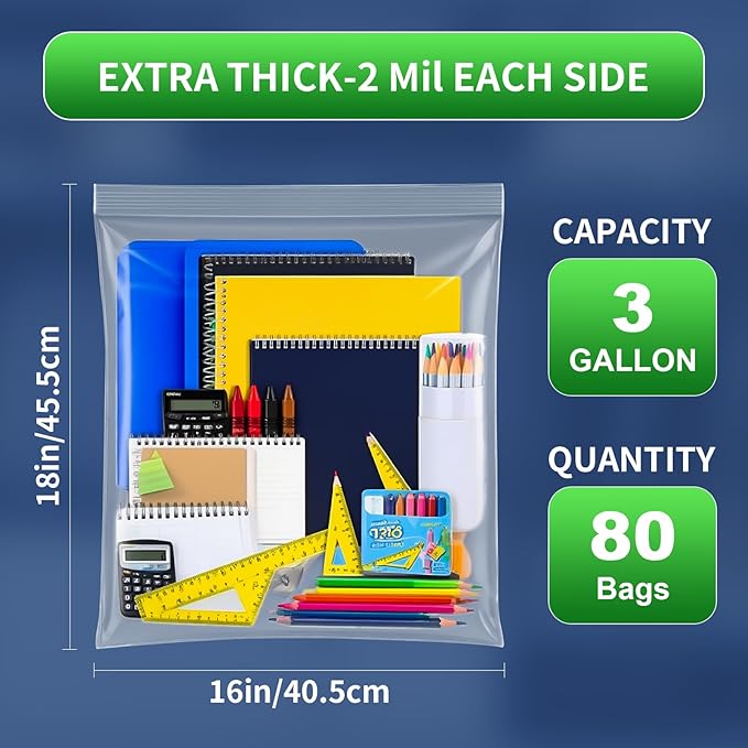 80PACK 3 Gallon Large Zipper Bags - Image 2