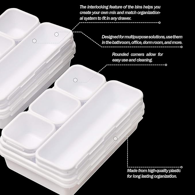 Set of 22 Interlocking Desk Drawer Organizer Tray Dividers Plastic Shallow - Image 4