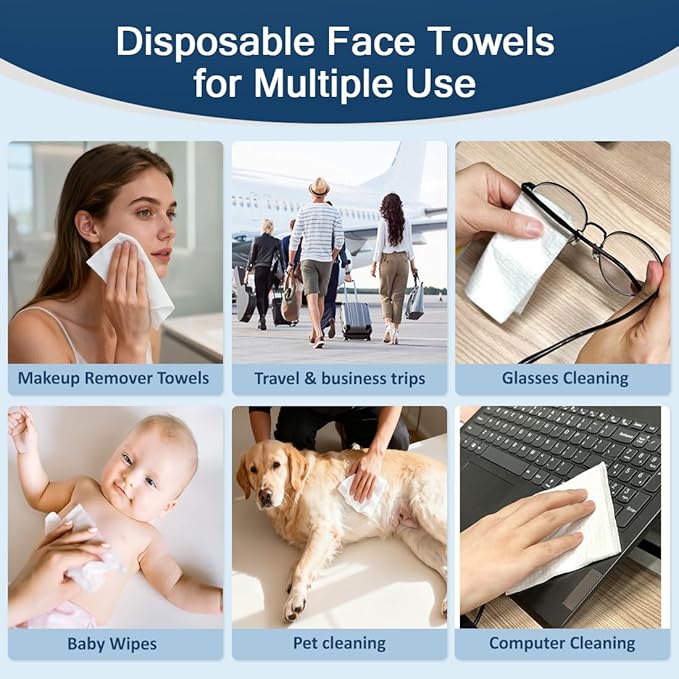 GLIMGLINT Face Towels，200 Count Disposable Face Towelettes, Biodegradable - Image 6