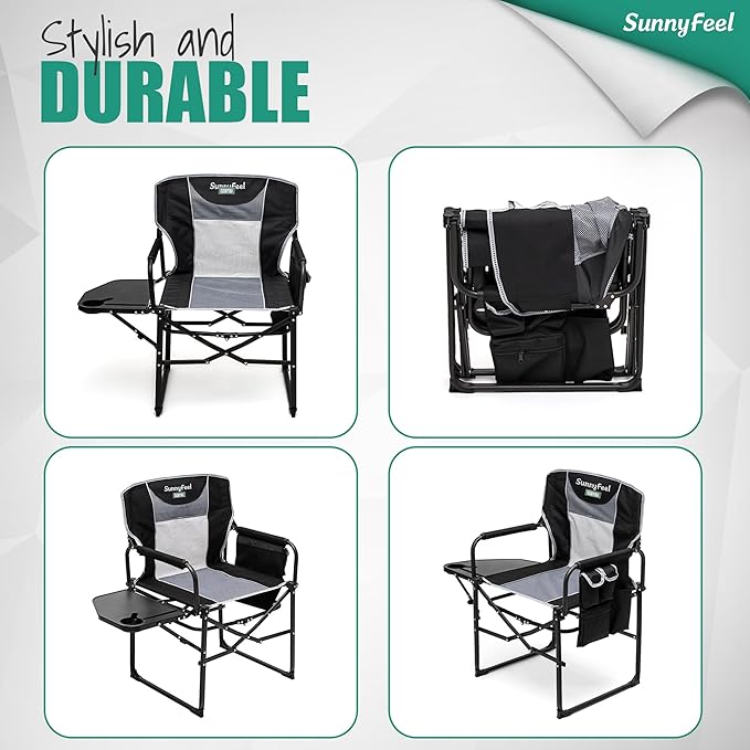 SUNNYFEEL Camping Directors Chair, Heavy Duty,Oversized Portable Folding Chair with Side Table, Pocket for Beach, Fishing,Trip,Picnic,Lawn,Concert Outdoor Foldable Camp Chairs - Image 7
