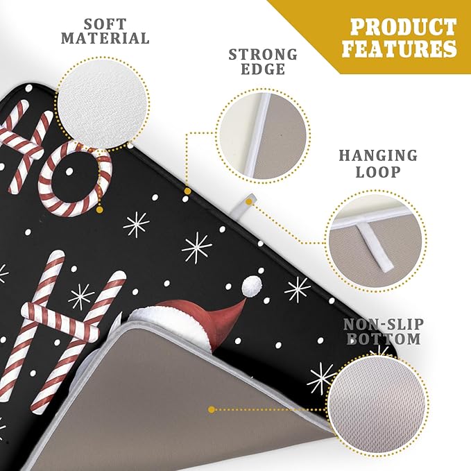 Giwawa Santa Laugh Dish Drying Mat Winter Snowflakes Black Dish Drainer Mats - Image 4