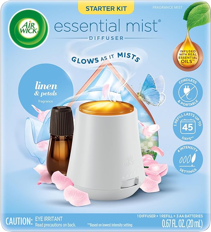 Air Wick Essential Mist Starter Kit, Linen & Petals, Air Freshener, Essential by AirWick